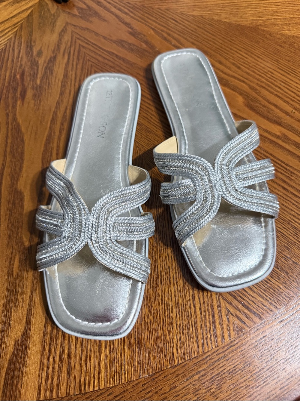 Silver Women's Slide Sandals - Elegant Braided Straps